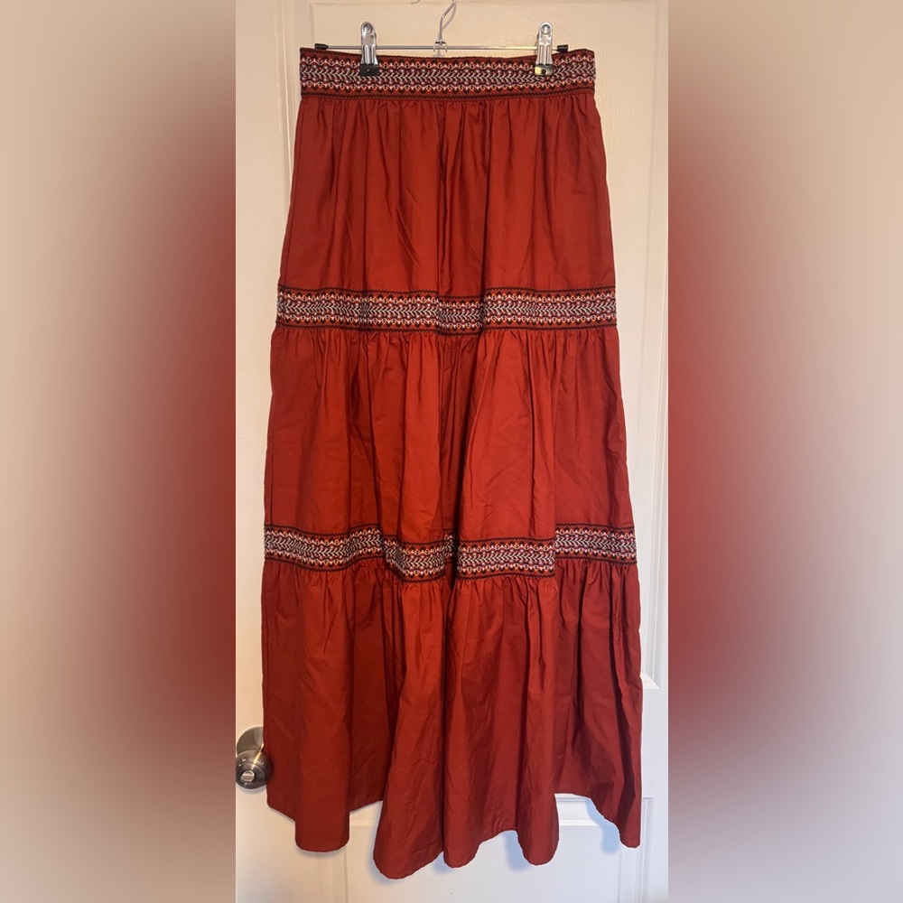 A Loves A Woven Embroidered Trim Tiered A-Line Maxi Skirt Size Small NWT $128 - Picture 4 of 7